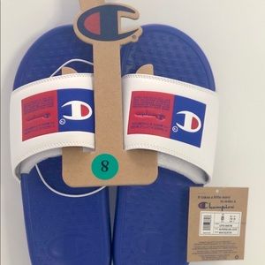 Men's Champion lpo Squish Slide Sandal- Superslide Jock Blue/White Strap Size 8